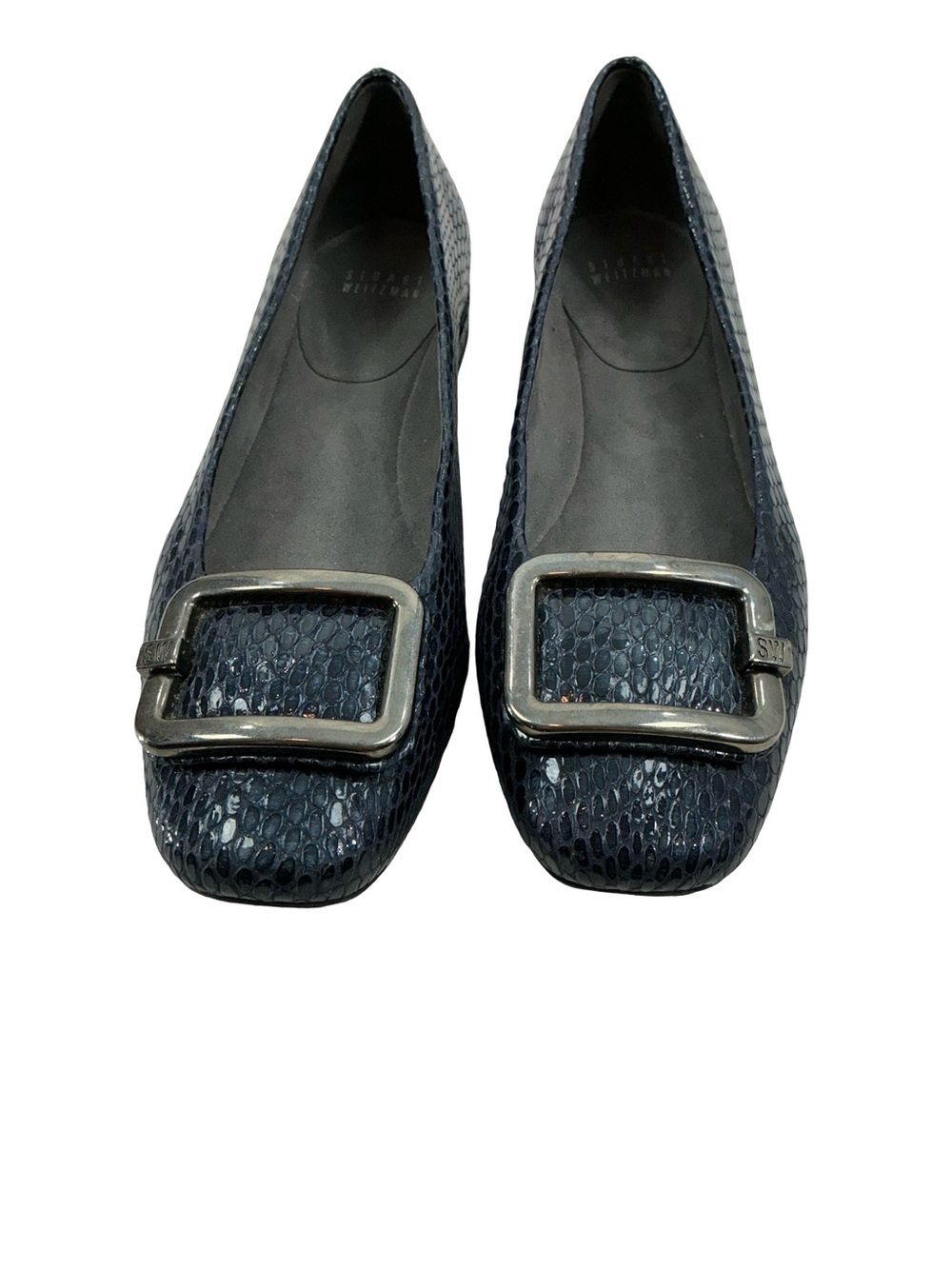 Stuart Weitzman Blue Snakeskin Buckle Flats Size 8M - Picture 2 of 9